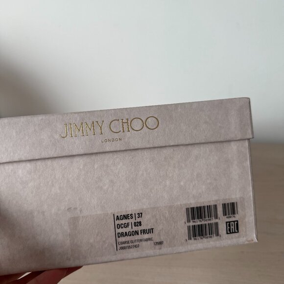 NWT Jimmy Choo Agnes Pumps Dragon Fruit Coarse Glitter Pointed Toe High Stiletto - Picture 3 of 13